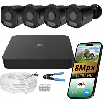 Bezpečnostní kamera ČERNÁ SADA IP PoE KAMER 4 Kamery 8Mpx 4K UHD DVS PRO MONITORING DOMU