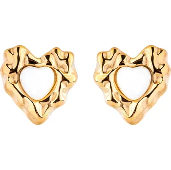 Náušnice franco bene Vintage srdíčkové náušnice s perlou - pozlacené