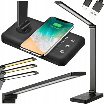 Lampička LED Stolní Lampa na Psací Stůl Školní s Indukční Nabíječkou Telefonu 5W CCT