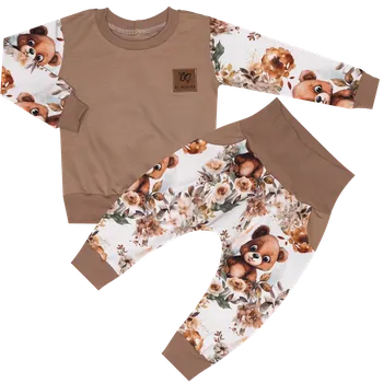 Tepláková souprava - Medvídek s kytičkou (bez kapuce) Velikost: 68