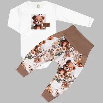 Komplet - Bodyčko a tepláčky Medvídek s kytičkou Velikost: 80