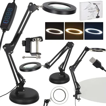 Lampička KIK Stolní lampa LED s otočným ramenem s lupou 2 způsoby upevnění
