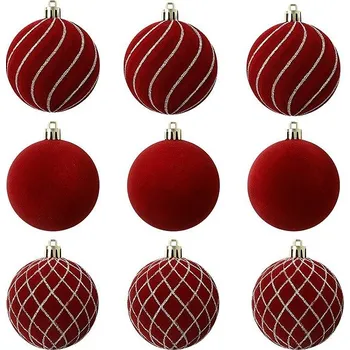 Vánoční dekorace eCa BSN67 Sada vánočních baněk 9 ks, průměr 8 cm, bordó