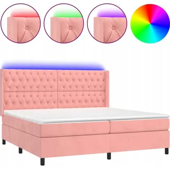 Postel Kontinentální postel s matrací, LED diodami, růžová, 203 x 183 x 118/128 cm