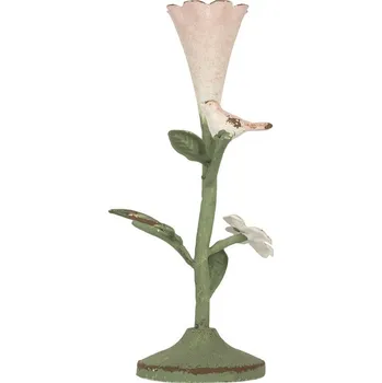 Růžovo-zelený kovový svícen s ptáčkem Birdi - 12*12*26 cm