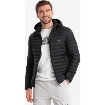 Pánská casual bunda Ombre Men's satin finish bomber jacket with contrasting ribbed cuffs - dark blue Ombre černá 2713898