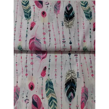 Bavlněná látka / plátno pírka modrá růžová