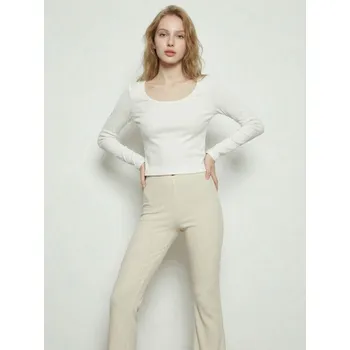 Dámská halenka Sinsay - Bavlněná halenka s dlouhým rukávem - krémová - 488EU-01X - 488EU-01X-S