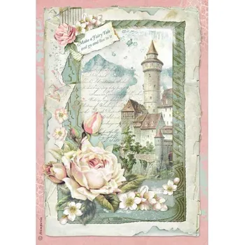 Výtvárné potřeby Rýžový papír A4 pro tvoření - Hrad, růže, písmo- DFSA4347