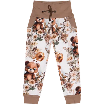 Tepláčky s kapsou - Medvídek s kytičkou Velikost: 128