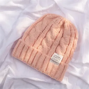 Čepice Teplá vlněná dámská zimní pletená čepice - Růžová