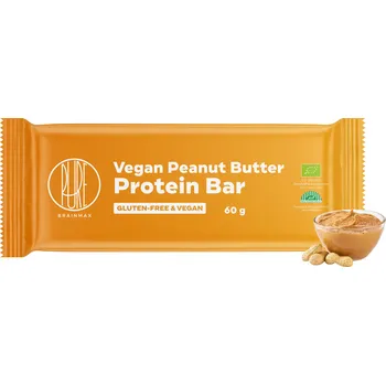 BrainMax Pure Vegan Peanut Butter Protein Bar, Veganská proteinová tyčinka, Arašídové máslo, BIO, 60 g