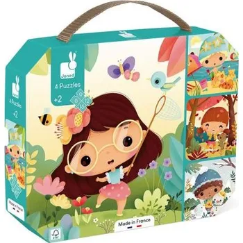 Janod Puzzle v kufříku 4v1 Roční období 6-9-12-16 ks