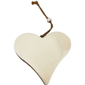 Bílé závěsné srdce ze dřeva 9 cm