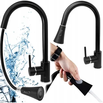 Vodovodní baterie Kuchyňská baterie Renew Force páková s vytahovací sprchou černá matná