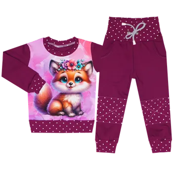 Tepláková souprava - Puntík borůvka - lištička (bez kapuce) Velikost: 98