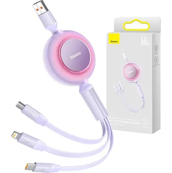 Síťový kabel Baseus Bright Mirror 3, USB kabel 3 v 1 pro micro USB / USB-C / Lightning 66W / 2A 1,1 m