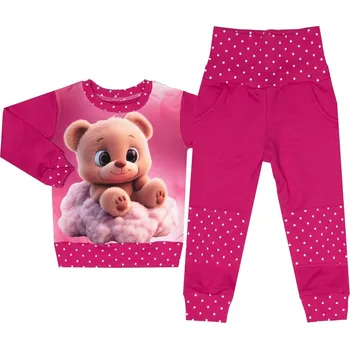 Tepláková souprava - Puntík fuchsie - medvídek (bez kapuce) Velikost: 104