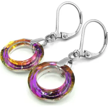 Náušnice RajSperku Dámské náušnice z chirurgické oceli kroužky fialové krystal dárkové balení zdarma