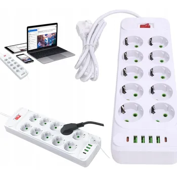 Napájecí kabel Prodlužovací Kabel lištový Bedee 2 m než 8 ks zásuvek, bílý