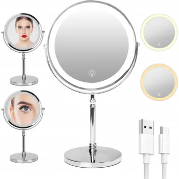 Zrcadlo PODSVÍCENÉ KOSMETICKÉ ZRCADLO S LED OSVĚTLENÍM PRO MAKE-UP LUSTRO BÍLÉ