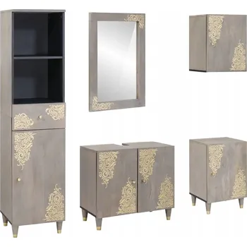 Koupelnový nábytek Sada koupelnového nábytku Se zrcadlem 5 ks Šedá 62 x 33 x 58 cm