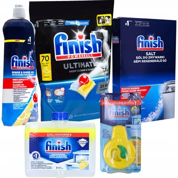 Tableta do myčky Sada FINISH do myčky na nádobí Kapsle 70ks Leštidlo Sůl Čistič Vůně
