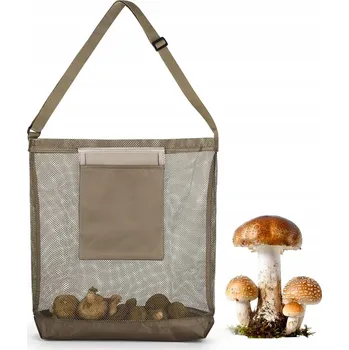 SÍŤOVÁ TAŠKA PŘES RAMENO NA HOUBY, NASTAVITELNÁ, VELKÁ, BÉŽOVÁ