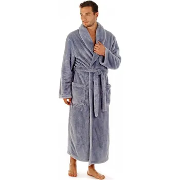 Pánský župan Pánský dlouhý hřejivý župan se šálovým límcem LILLY a JACK EXTRA modrošedá - 6XL