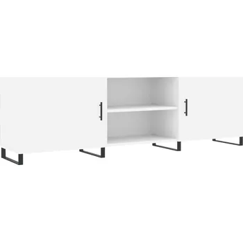 Televizní stolek TV stolek dřevěný bílý 150x30x50 cm, 4 přihrádky, železné nohy