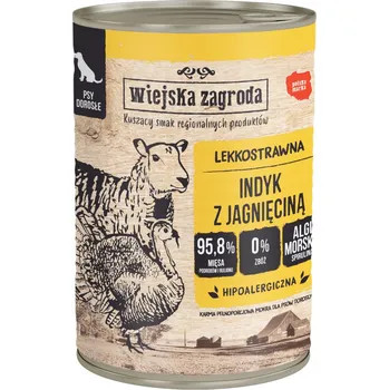 Krmivo pro psa Výhodné balení:24x400g Wiejska Zagroda - krůtí s jehněčím vlhké krmivo pro psy