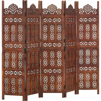 Paraván Ručně vyřezávaná pokojová Paraván - 200x165 cm, hnědá