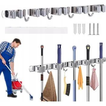 Věšák DRŽÁK VĚŠÁK NA KARTÁČE MOPY HRÁBĚ NÁŘADÍ NA ZEĎ LIŠTA KARTÁČE