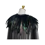 Tylový černý přehoz s péřovým límcem Keland