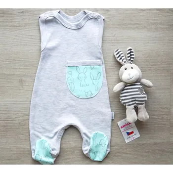 AMÁLKA Bavlněné propínací dupačky, kapsa zajíček Velikost: 56