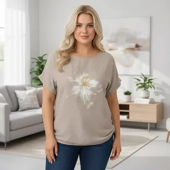 Dámské světle hnědé triko Role fashion Italy moda univerzální velikost XL - XXL O2498