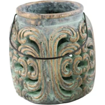 Lucerna Betonová lucerna s vyřezávaným ornamentem 19,8 cm, tmavá zelená