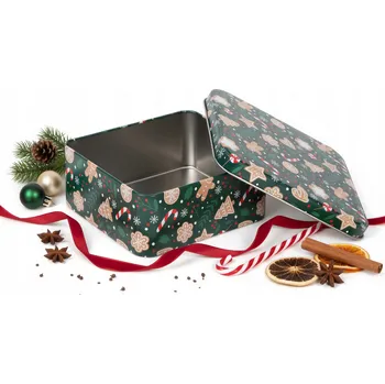 Dóza na potraviny Vilde Plechová dóza na cukroví 15 x 15 x 6,5 cm vánoční motiv