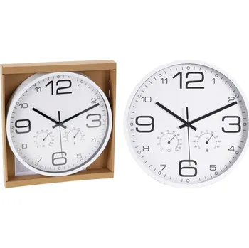 Hodiny Nástěnné hodiny s teploměrem a vlhkoměrem – Ø 30,5 cm, bílé