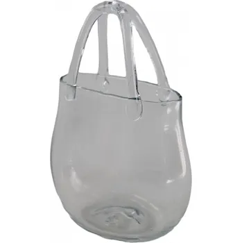 Váza Hladká čirá skleněná kabelka s uchem – váza / květináč, 21 × 11,5 × 30 cm