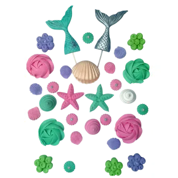 Jedlá dekorace na dort Mořská panna na dort – jedlá cukrová dekorace (ploutve a mušle)