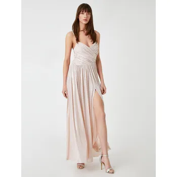 Dámské šaty Koton Dlouhé večerní šaty Přehozené ramínko Shiny Koton šedá | krémová | růžová 2310724