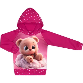 Mikina s kapucí - Puntík fuchsie - medvídek Velikost: 122