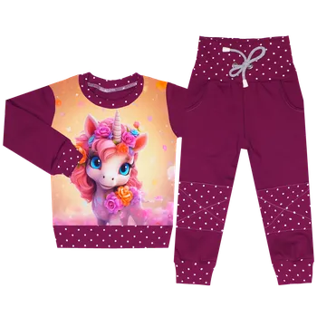 Tepláková souprava - Puntík borůvka - unicorn (bez kapuce) Velikost: 98