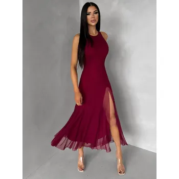 Dámské šaty ROCHIE společenské tylové midi šaty vínová ONESIZE