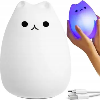 Lampička NOČNÍ LAMPA KOČKA SILIKONOVÁ RGB 16 BAREV + DÁLKOVÉ OVLÁDÁNÍ LED