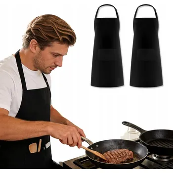 Kuchyňská zástěra SADA 2x KUSŮ KUCHYŇSKÁ ZÁSTĚRA ČERNÁ GASTRONOMIE + Kapsa