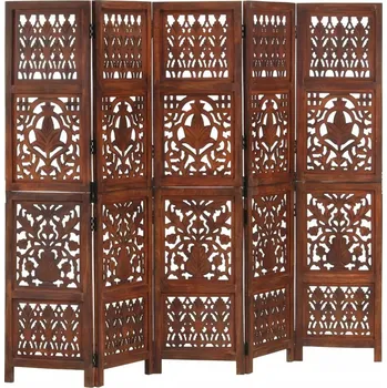 Paraván Paraván ručně vyřezávaný dřevěný, 200 x 165 cm, hnědý