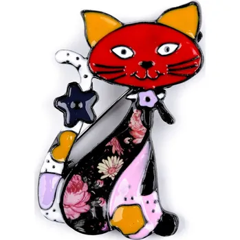 Náramek Kovová brož pes, kočka, malé, 7 červená kočka