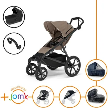 Kočárek Set 7v1 Thule Urban Glide 4-wheel Tinted Taupe s magnetickou sponou + madlo + korbička Black + JOMK příslušenství
